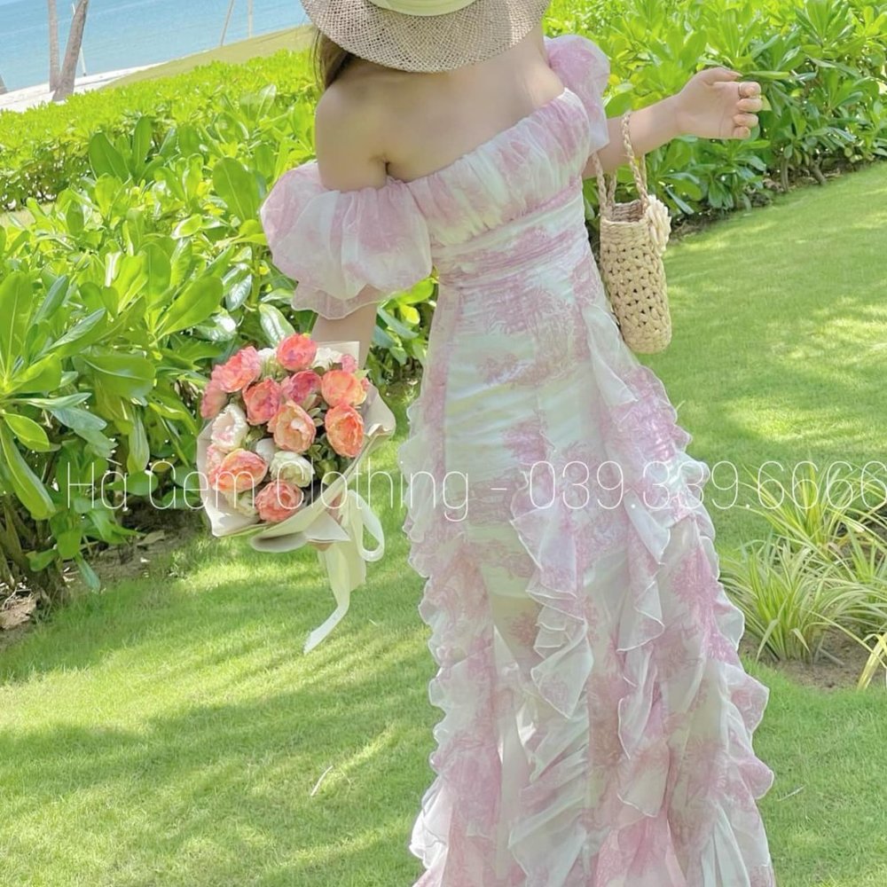 Off Shoulder Floral Ruffle Maxi Summer Spring Dress Size S - Picture 11 of 15